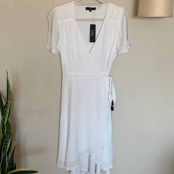Lulu’s Rise to the Occasion White Midi Wrap Dress NWT SIZE MEDIUM - Picture 4 of 9